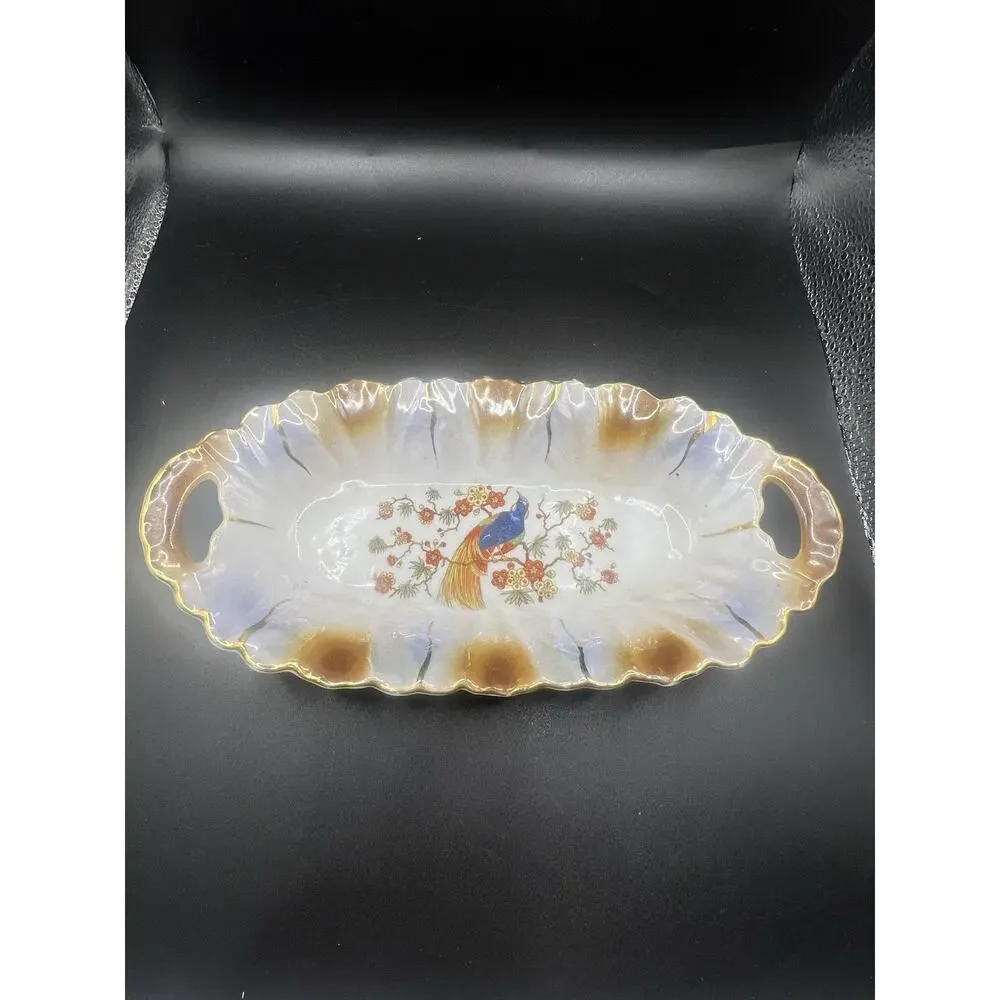 Vintage Oval‎ Ceramic Trinket Dish W/Exotic Bird And Flowers Made In Germany